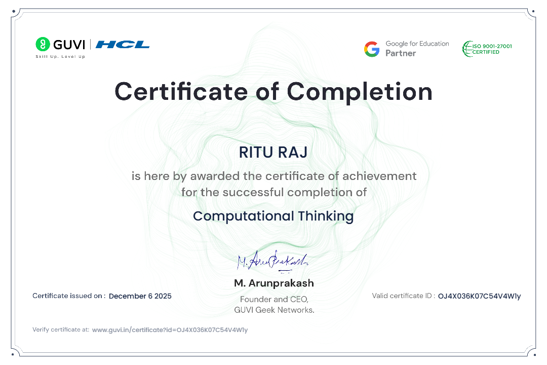 Computational Thinking Certificate